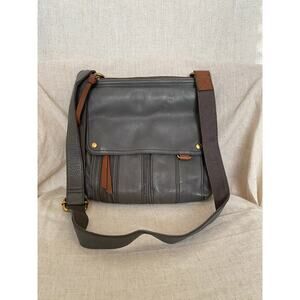 Fossil Gray Leather Crossbody Satchel Bag